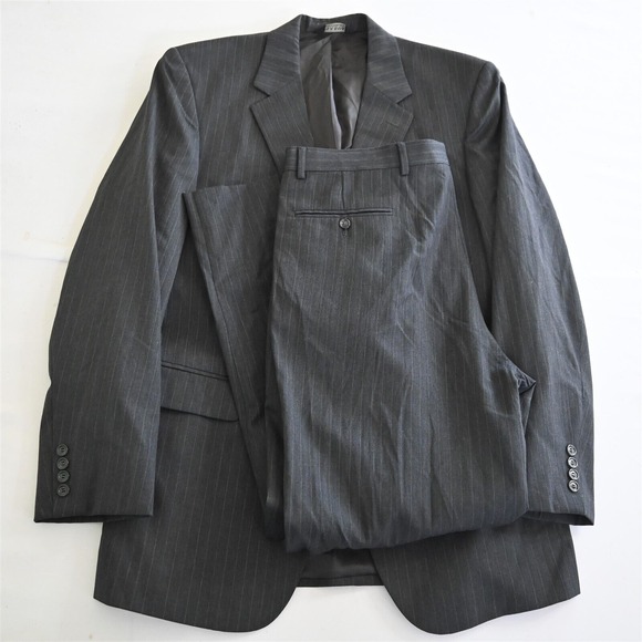 Jos A Bank 42L 36x32 Gray‎ Stripe 100% Wool Mens Jacket Pants Suit